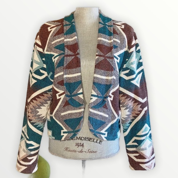 Vintage Jackets & Blazers - Cowichan / Aztec style teal brown blazer jacket